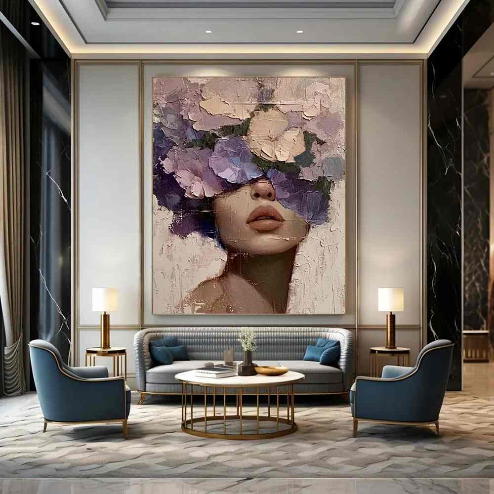 Floral_Flowers_Woman_Purple_Textured_Wall_Artwork_ISCV1 wall art